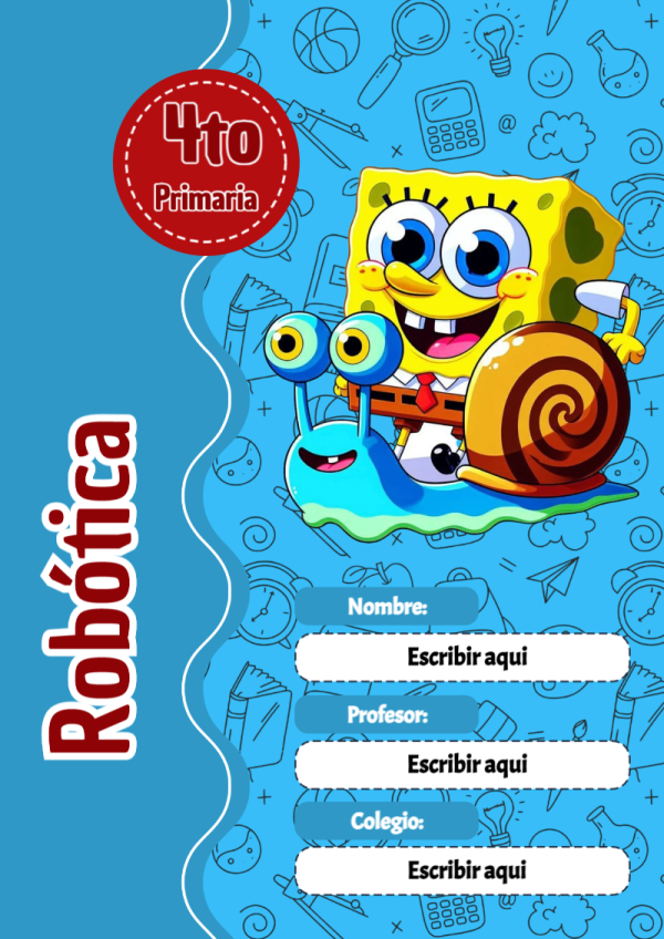 Portada de Bob Esponja de Robótica para cuaderno llamativa y bonita - estilo único para estudiantes