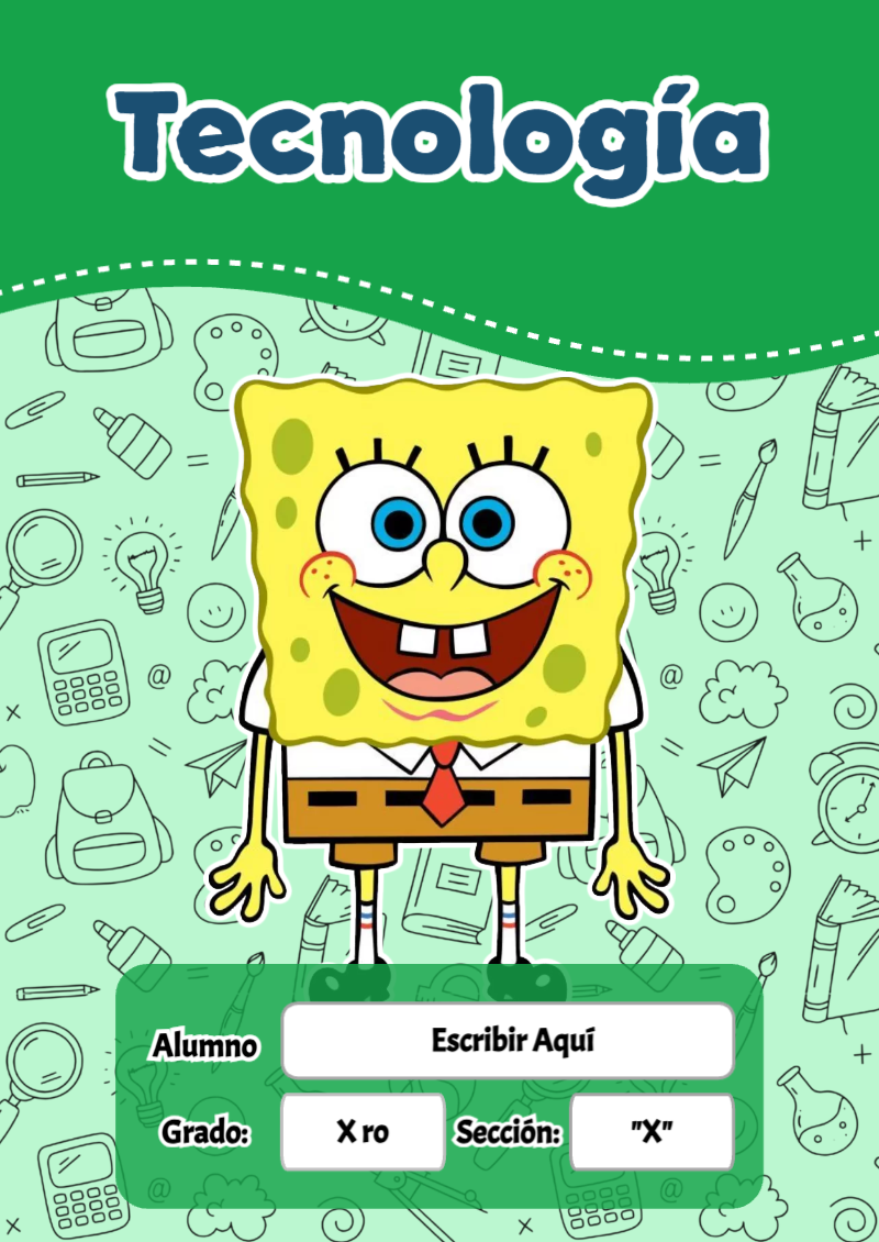 Portada de Bob Esponja de Tecnología para cuaderno escolar para imprimir gratis - tendencia educativa 2026