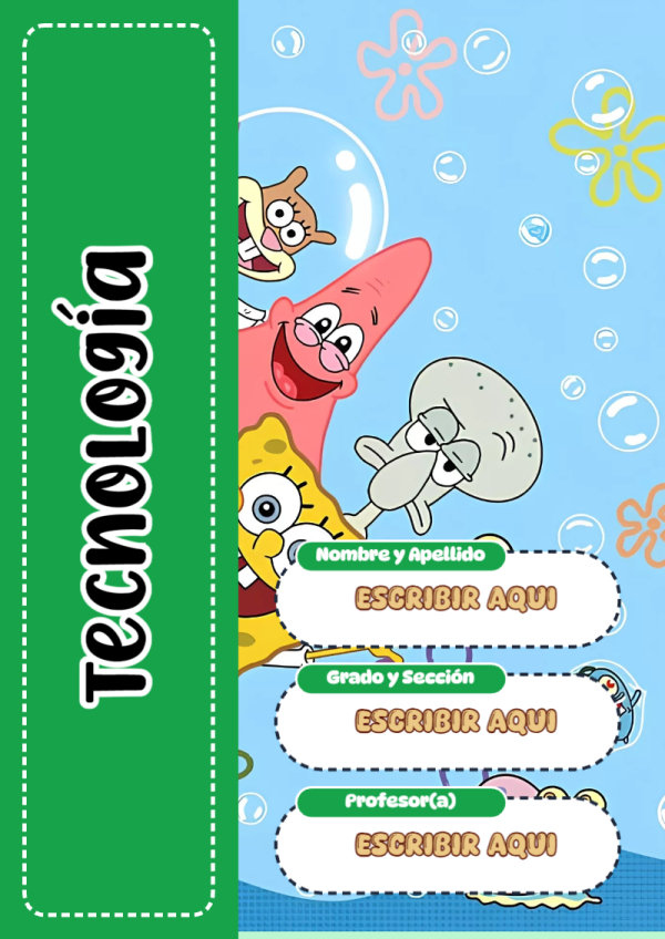 Portada de Bob Esponja de Tecnología para cuaderno bonita para imprimir - tendencia educativa 2026