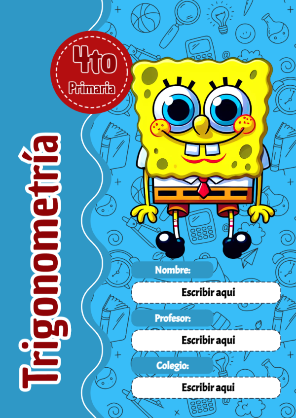 Portada de Bob Esponja de Trigonometría para cuaderno personalizada para imprimir - diseño exclusivo y original
