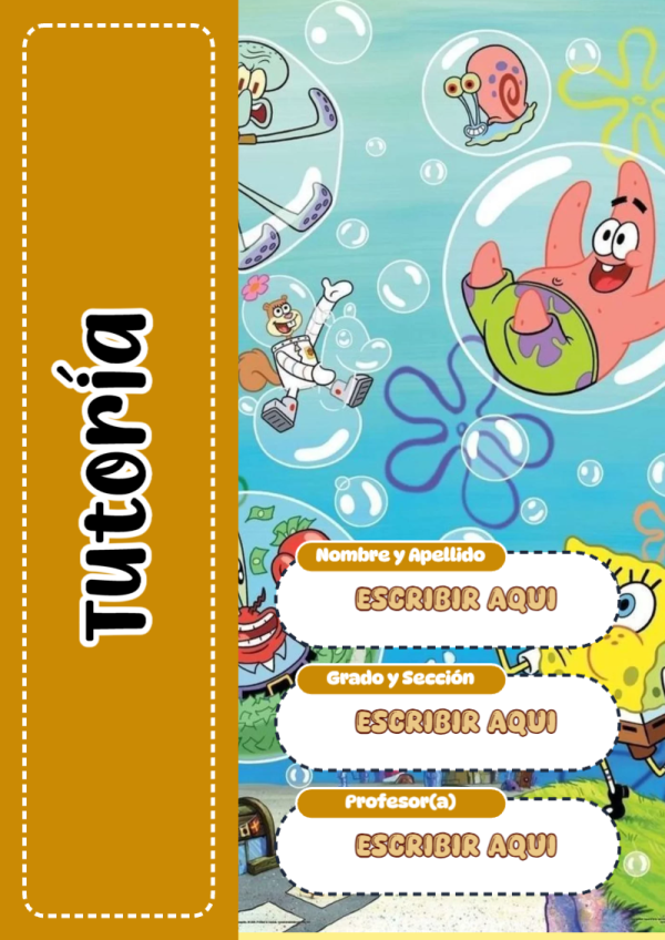 Portada de Bob Esponja de Tutoría para cuaderno con estilo creativo - diseño exclusivo y original