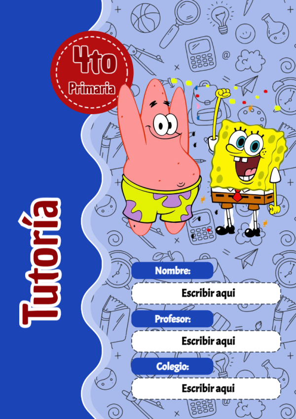 Portada de Bob Esponja de Tutoría para cuaderno para niños de primaria - estilo único para estudiantes
