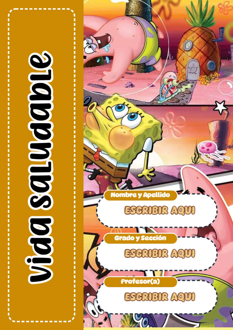 Portada de Bob Esponja de Vida Saludable para cuaderno escolar creativa - formato digital listo para usar