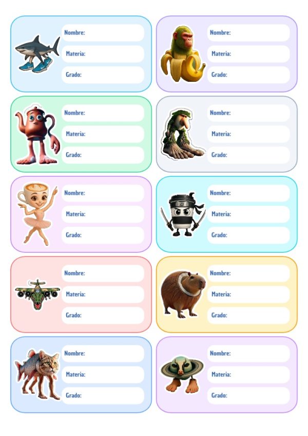 Etiquetas de Brainrot para cuadernos y útiles escolares - creación especial de Mini Canva
