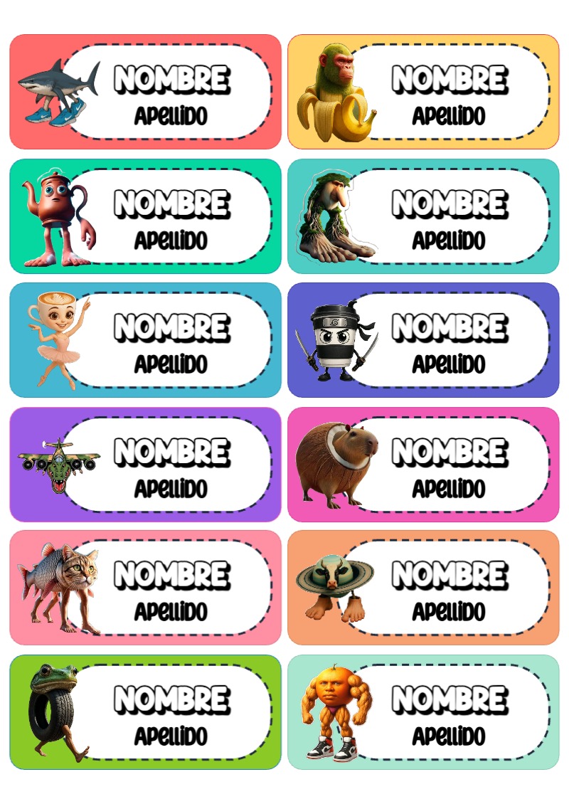 Etiquetas Escolares de Brainrot para Imprimir y Editar Gratis