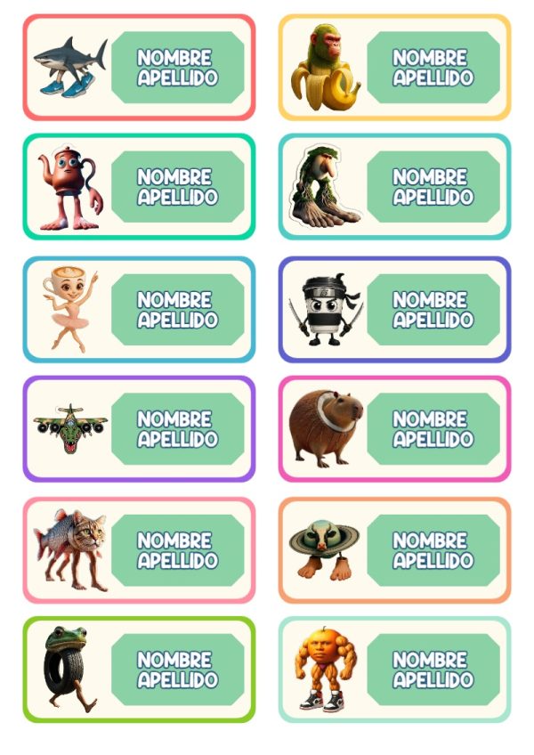 Etiquetas escolares de Brainrot listas para recortar - versión premium para imprimir