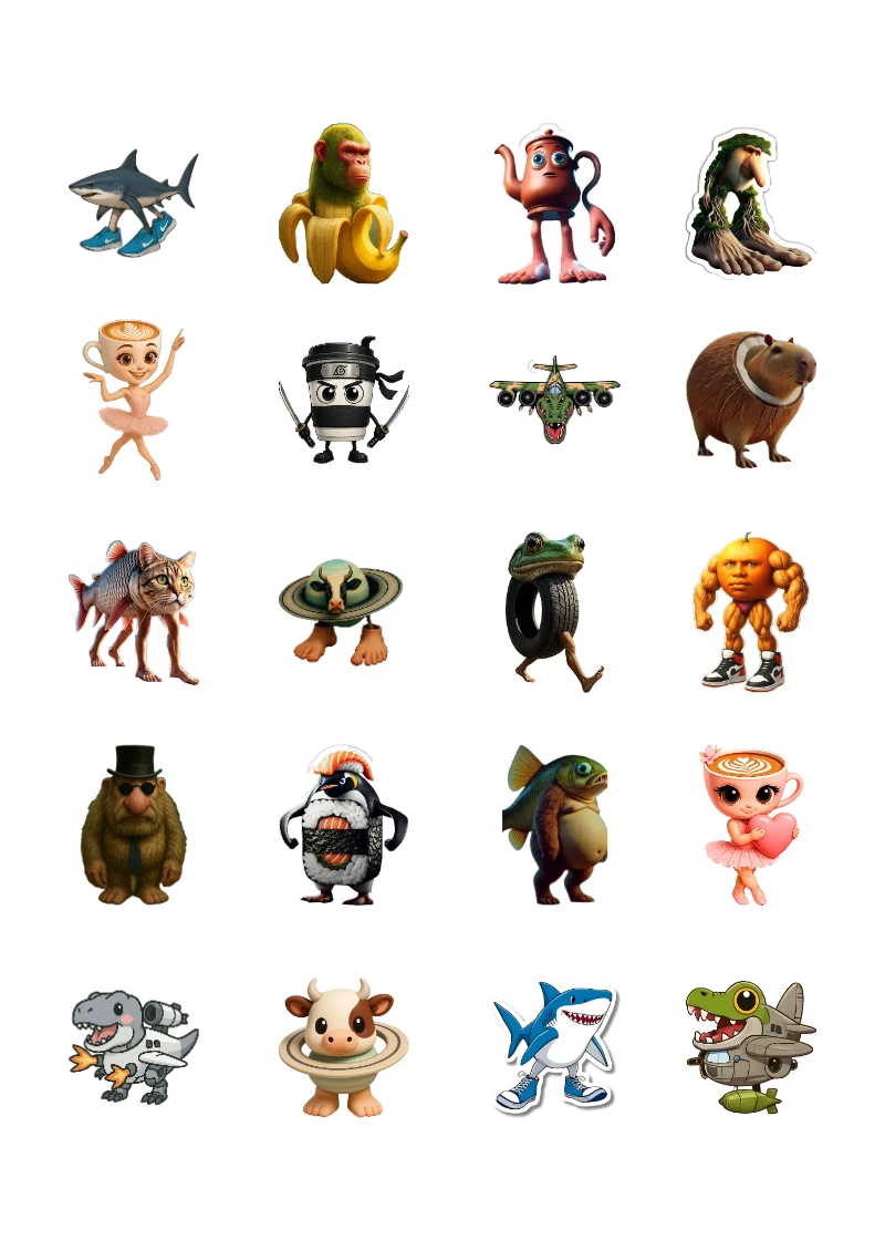 Stickers de Brainrot para Imprimir y Recortar Gratis (Diseño 1) para imprimir y recortar gratis - creación especial de Mini Canva
