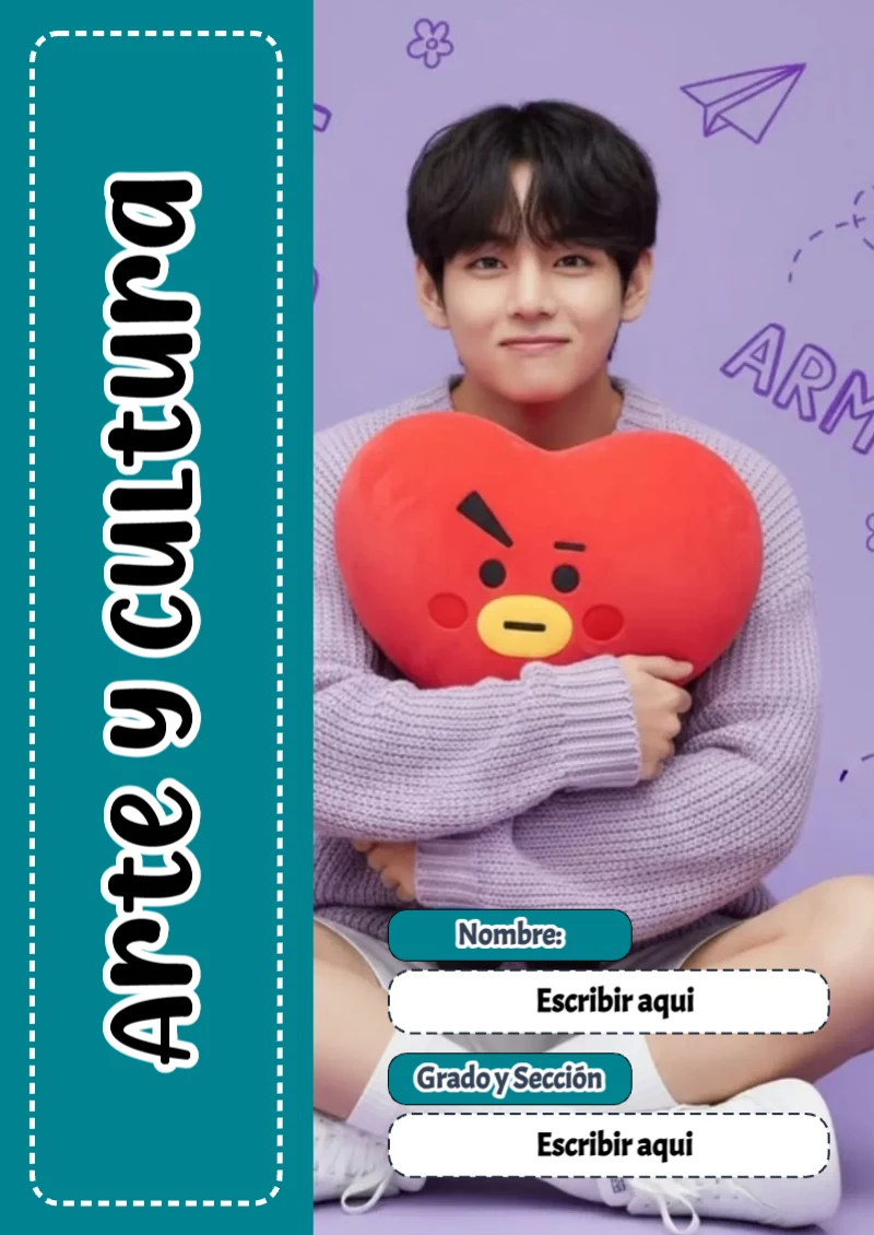 Portada de BTS Arte y Cultura para cuaderno escolar creativa - diseño escolar moderno