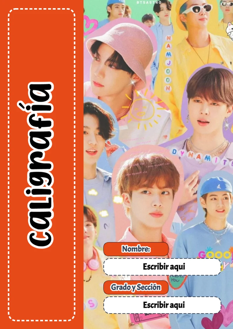 Portada de BTS Caligrafía para cuaderno en formato A4 - diseño escolar moderno