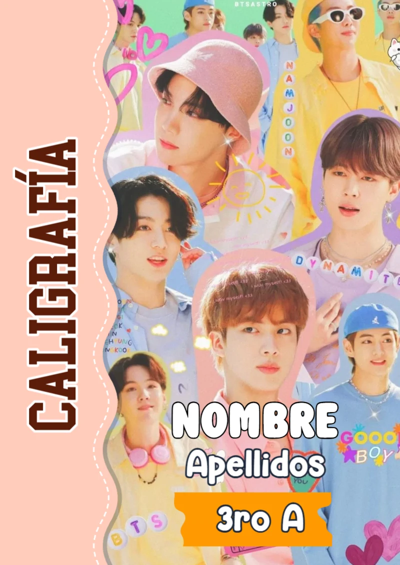 Portada de BTS Caligrafía para cuaderno escolar creativa - diseño exclusivo y original