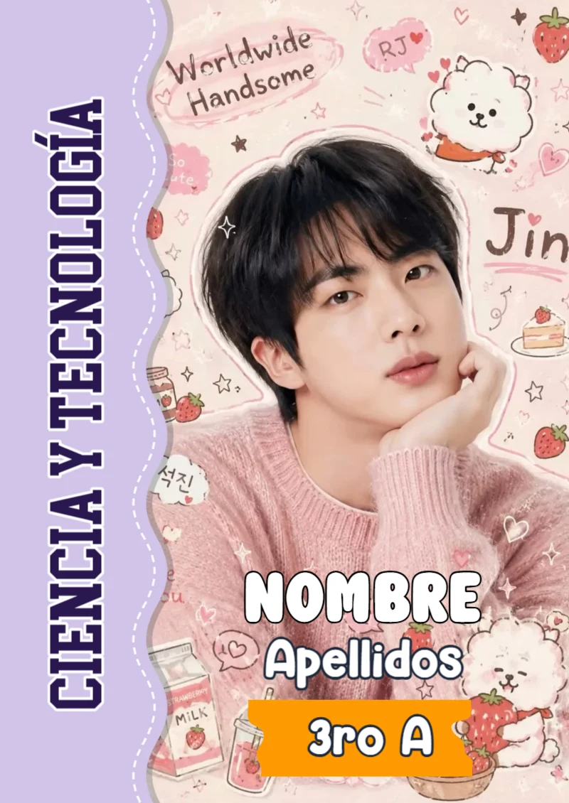 Portada de BTS Ciencia y Tecnología para cuaderno lista para imprimir en A4 - para el regreso a clases