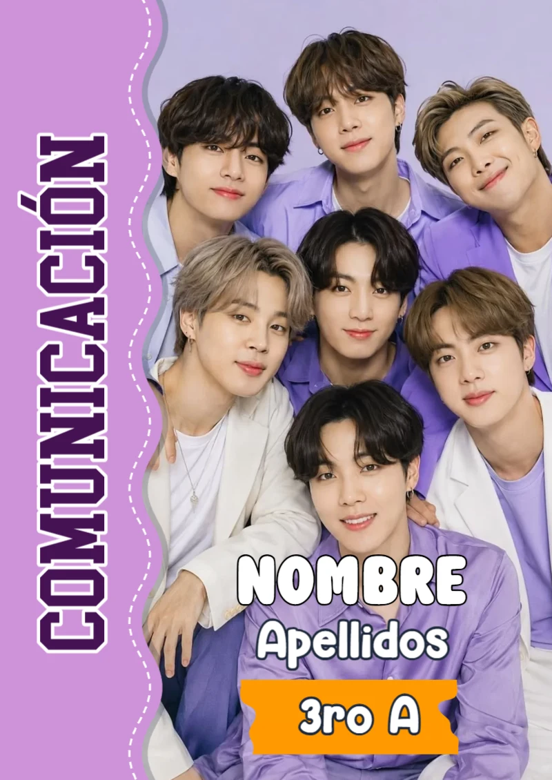 Portada de BTS Comunicación para cuaderno para clases - creación especial de Mini Canva