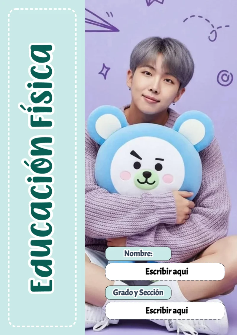 Portada de BTS Educación Física para cuaderno en tamaño A4 - diseño escolar moderno