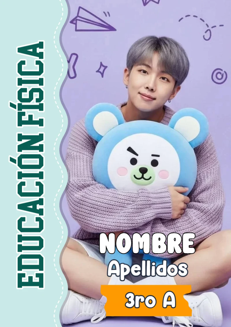 Portada de BTS Educación Física para cuaderno fácil de imprimir - creación especial de Mini Canva