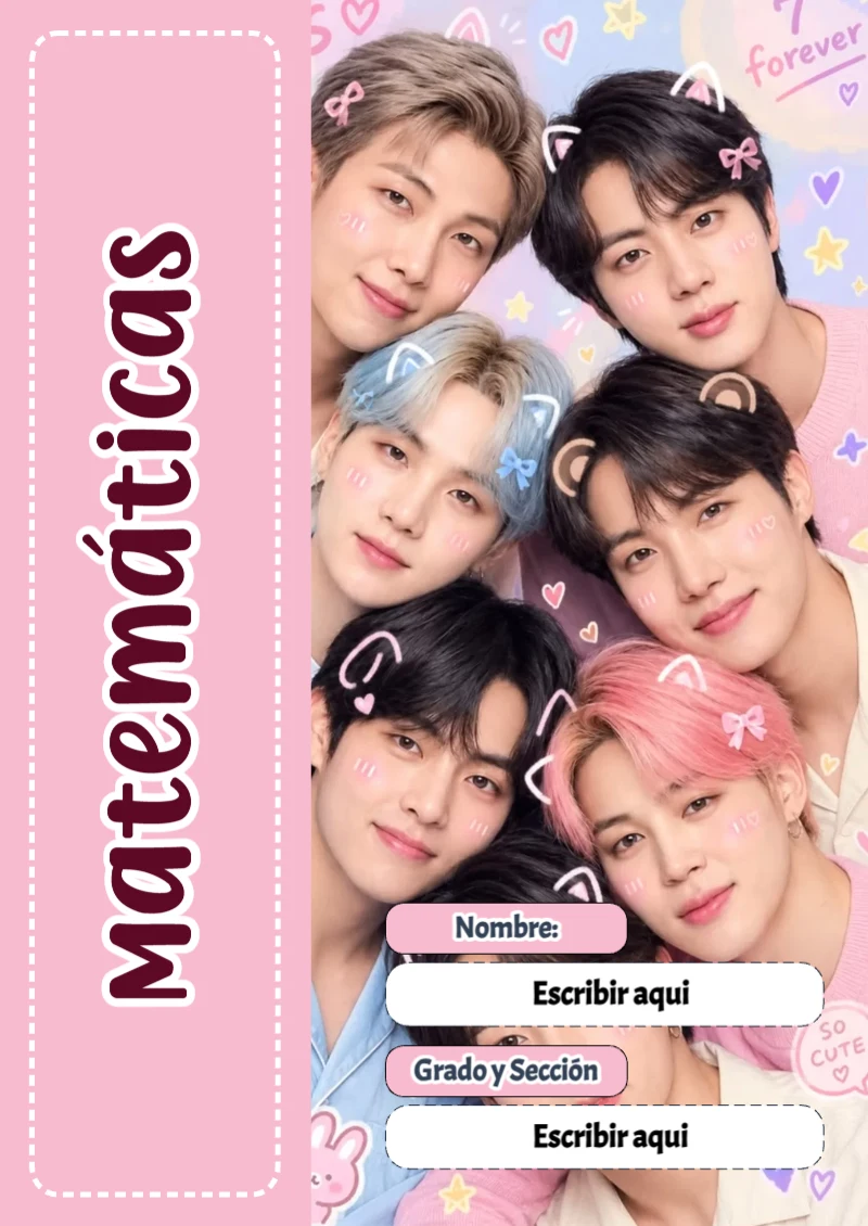 Portada de BTS Matemáticas para cuaderno personalizada para imprimir - creación especial de Mini Canva