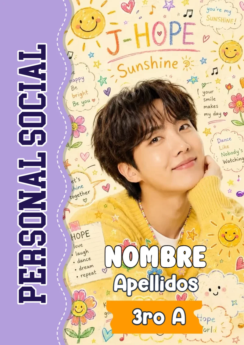 Portada de BTS Personal Social para cuaderno con estilo creativo - con colores vivos y llamativos