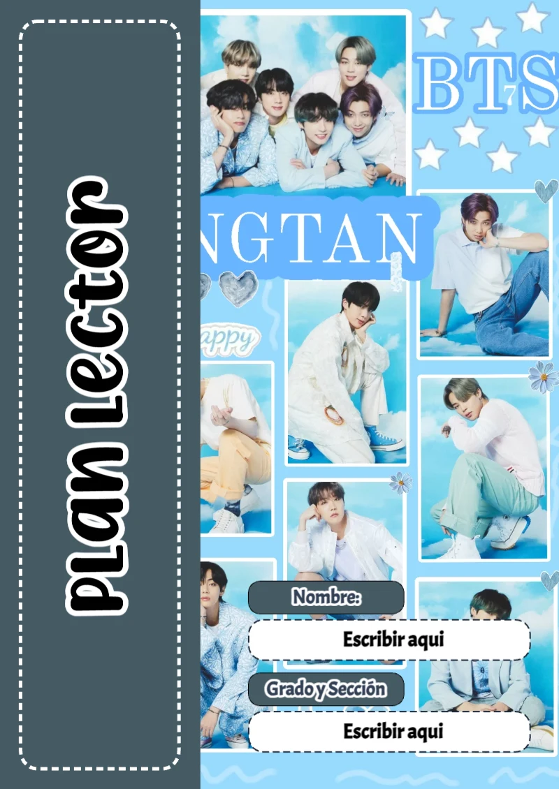Portada de BTS Plan Lector para cuaderno lista para imprimir en A4 - diseño exclusivo y original