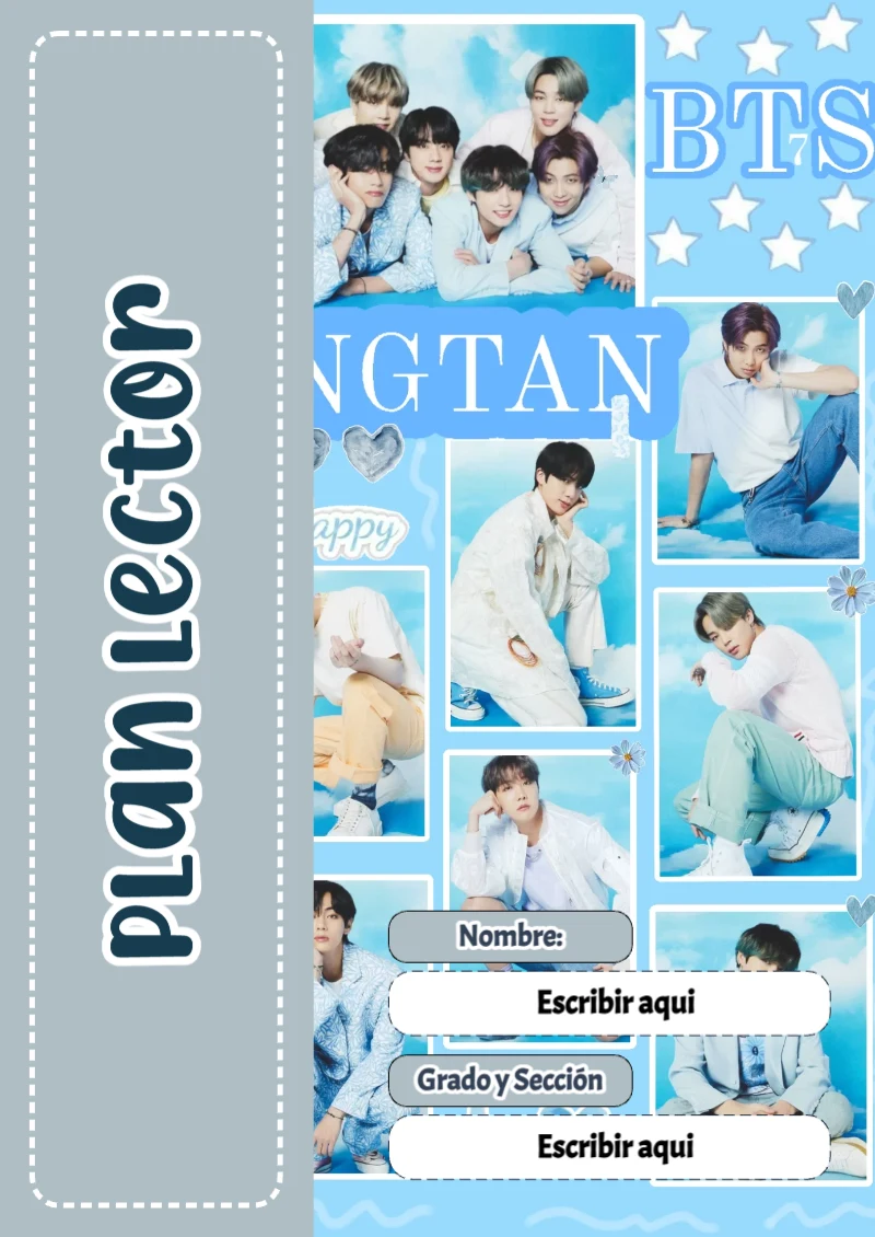 Portada de BTS Plan Lector para cuaderno escolar creativa - disponible para descarga gratuita