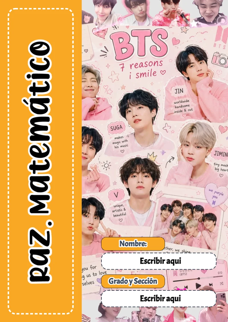 Portada de BTS Raz. Matemático para cuaderno fácil de imprimir - para personalizar tus materias