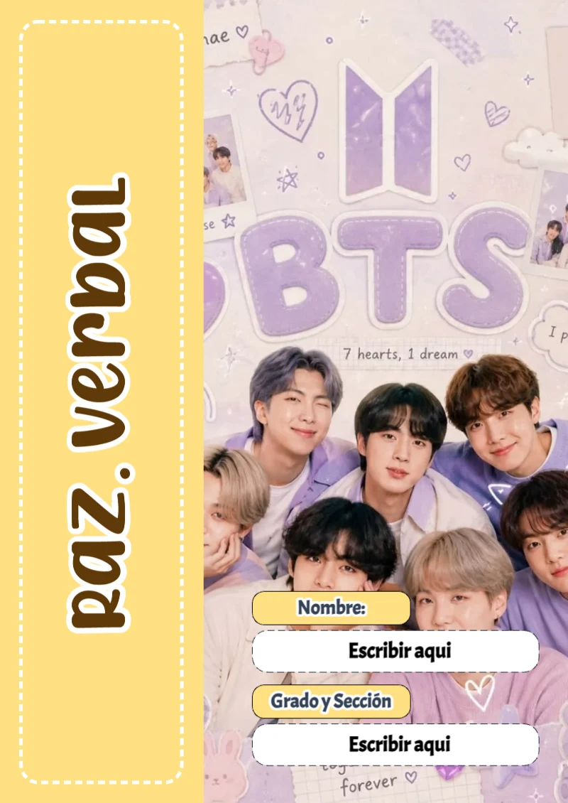Portada de BTS Raz. Verbal para cuaderno con diseño bonito - disponible para descarga gratuita