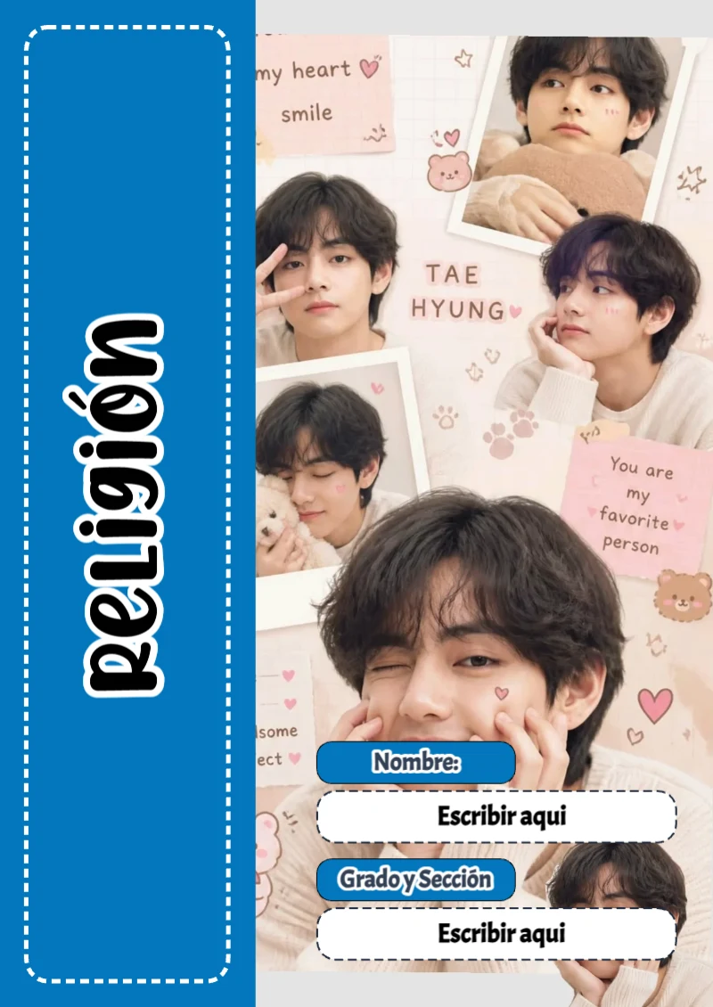 Portada de BTS Religión para cuaderno bonita para imprimir - para el regreso a clases