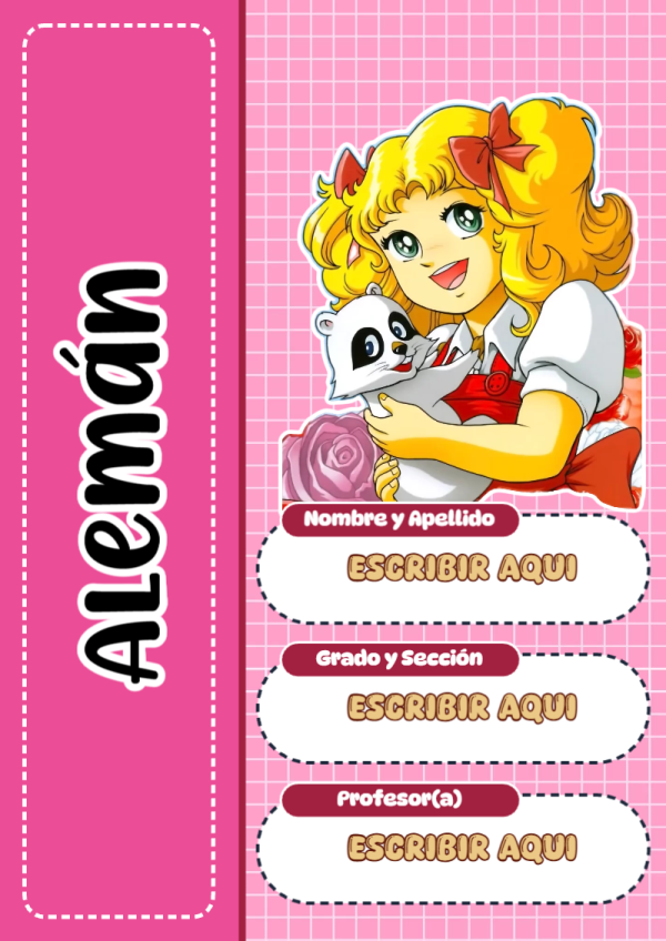 Portada de Candy de Alemán para cuaderno lista para imprimir en A4 - formato digital listo para usar