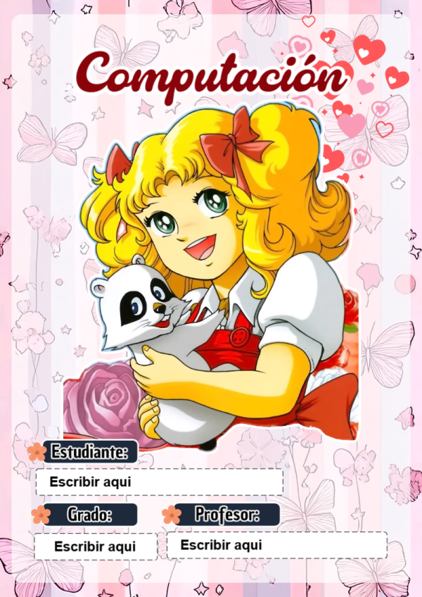 Portada de Candy de Computación para cuaderno lista para imprimir en A4 - estilo único para estudiantes