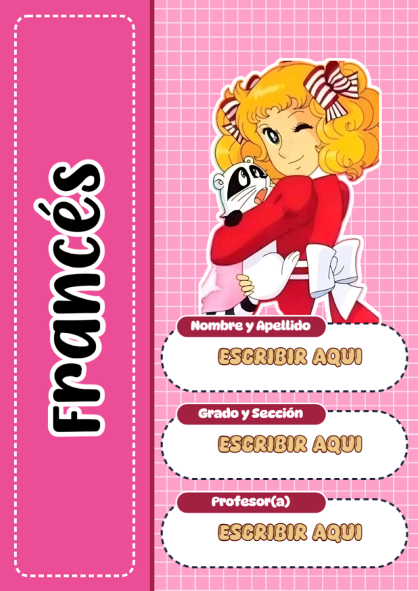 Portada de Candy de Francés para cuaderno en formato A4 - formato digital listo para usar