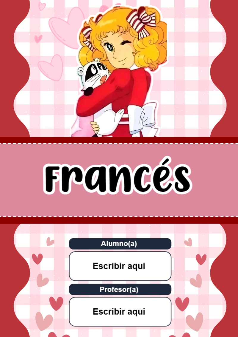 Portada de Candy de Francés para cuaderno bonita para imprimir - estilo único para estudiantes