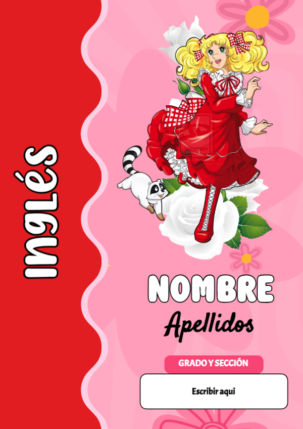 Portada de Candy de Inglés para cuaderno personalizada para imprimir - diseño escolar moderno