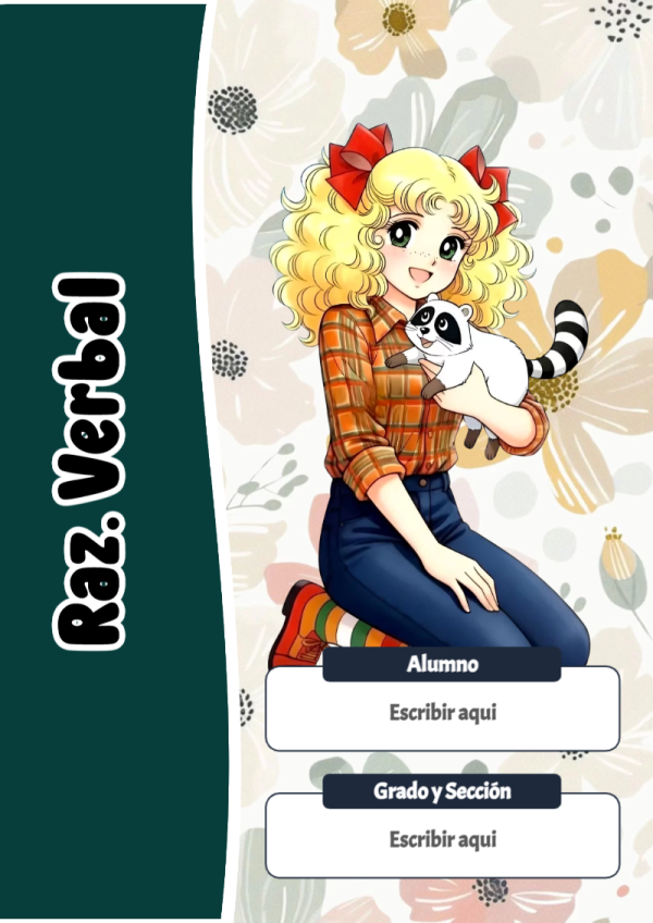 Portada de Candy de Raz. Verbal para cuaderno fácil de imprimir - para personalizar tus materias