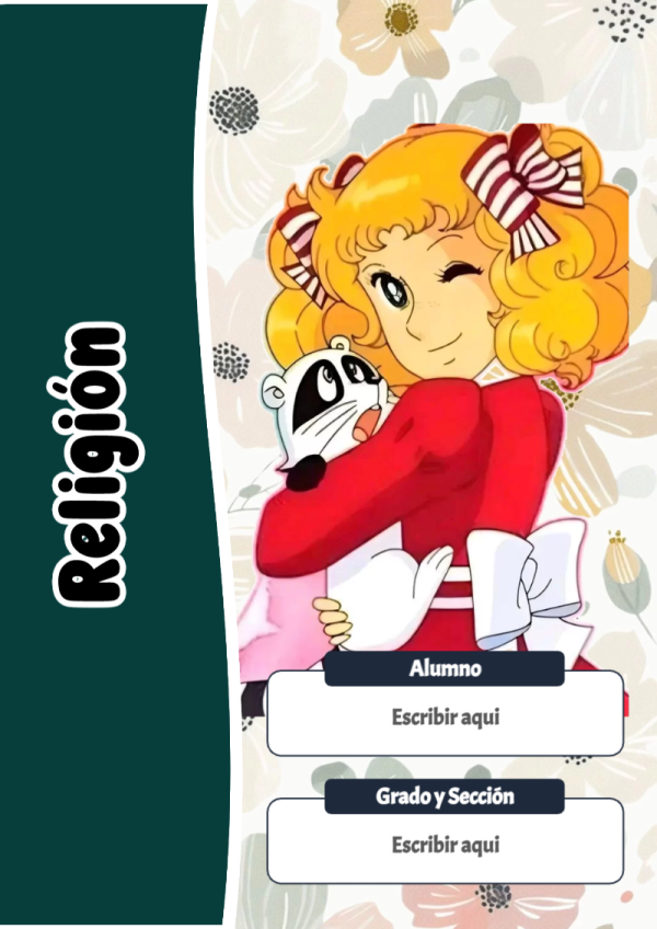 Portada de Candy de Religión para cuaderno con diseño bonito - diseño exclusivo y original