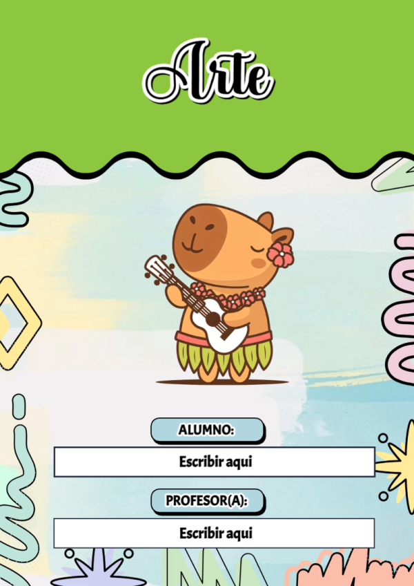 Portada de Capibara de Arte para cuaderno con diseño escolar - tendencia educativa 2026