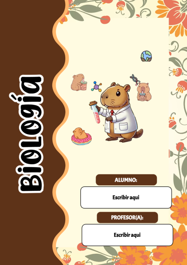 Portada de Capibara de Biología para cuaderno con diseño bonito - para el regreso a clases