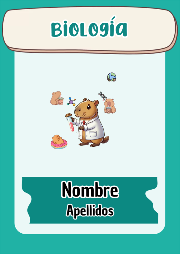 Portada de Capibara de Biología para cuaderno colorida y creativa - ideal para cuadernos de espiral