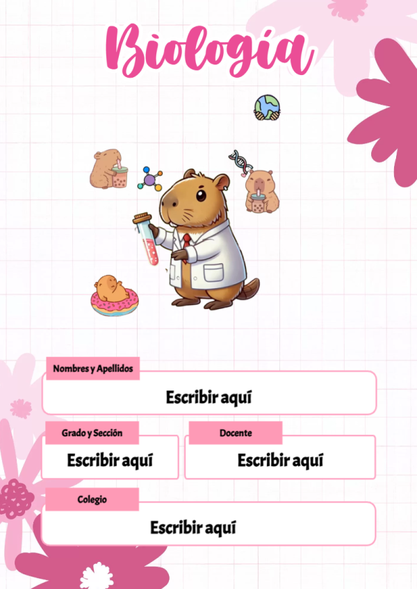 Portada de Capibara de Biología para cuaderno para clases - para el regreso a clases