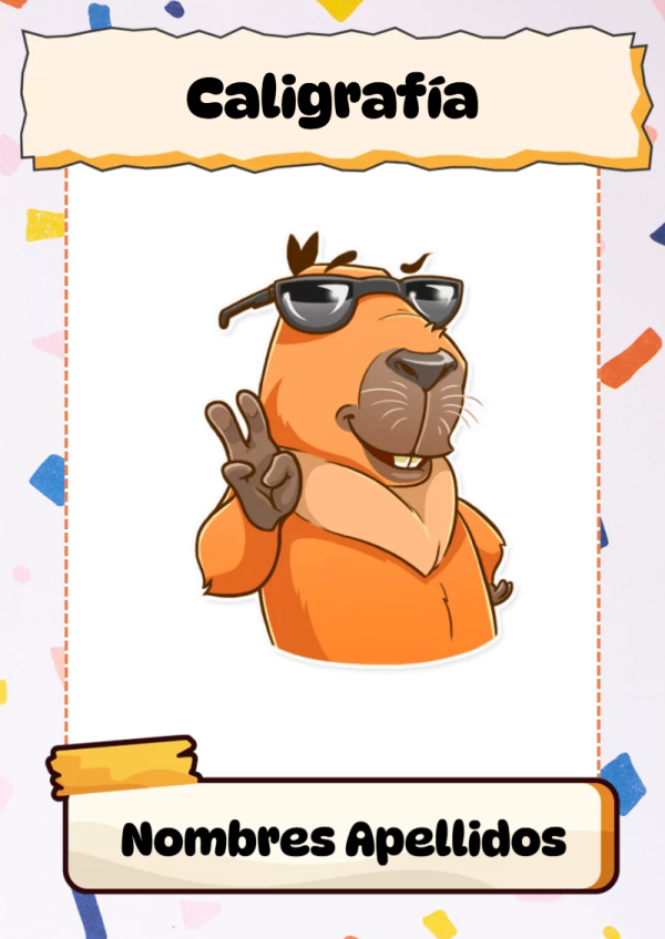 Portada de Capibara de Caligrafía para cuaderno en formato A4 - disponible para descarga gratuita