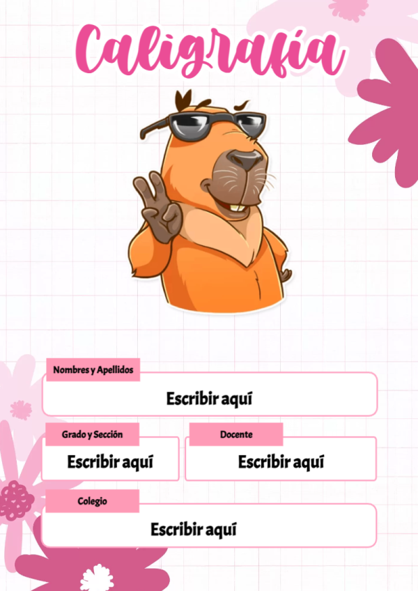 Portada de Capibara de Caligrafía para cuaderno decorativa y bonita - disponible para descarga gratuita