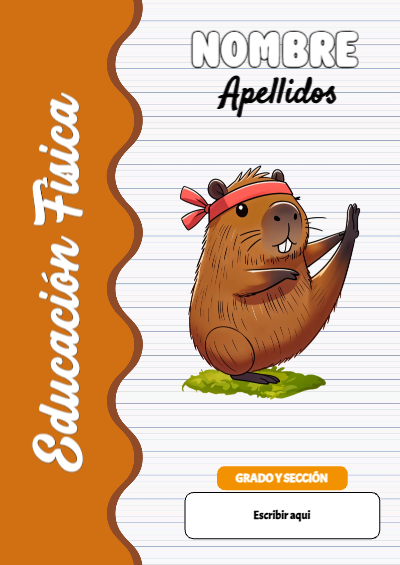 Portada de Capibara de Capibara de Educación Física para cuaderno para clases - ideal para cuadernos de espiral