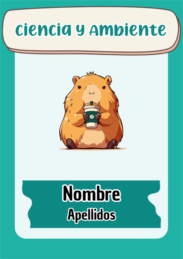 Portada de Capibara de Ciencia y Ambiente para cuaderno en tamaño A4 - ideal para el nuevo año escolar