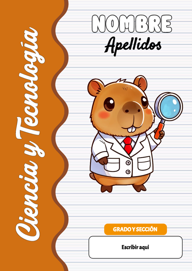 Portada de Capibara de Ciencia y Tecnología para cuaderno bonita para imprimir - tendencia educativa 2026