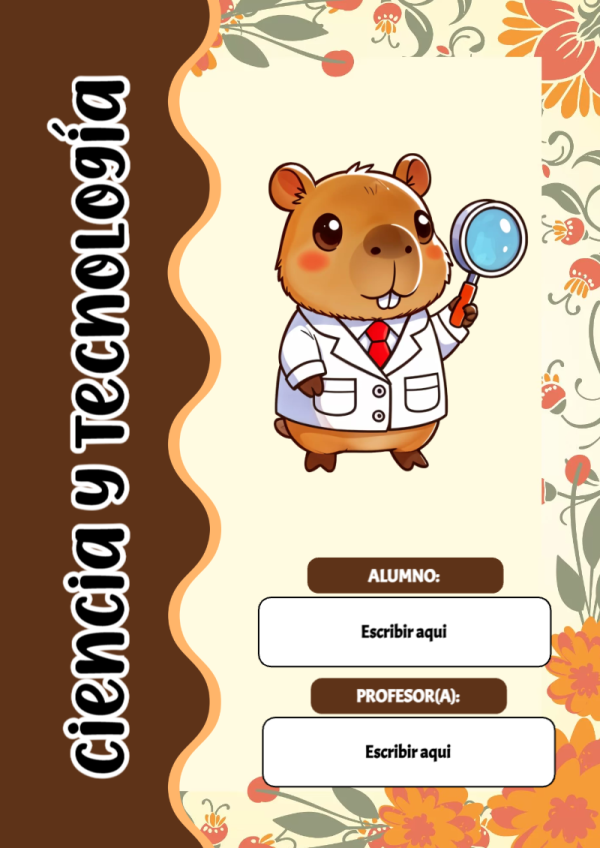 Portada de Capibara de Ciencia y Tecnología para cuaderno lista para imprimir en A4 - estilo único para estudiantes