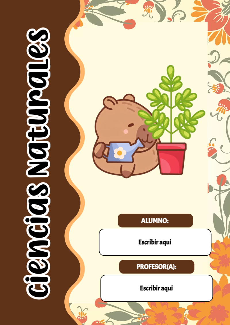 Portada de Capibara de Ciencias Naturales para cuaderno decorativa y bonita - diseño escolar moderno