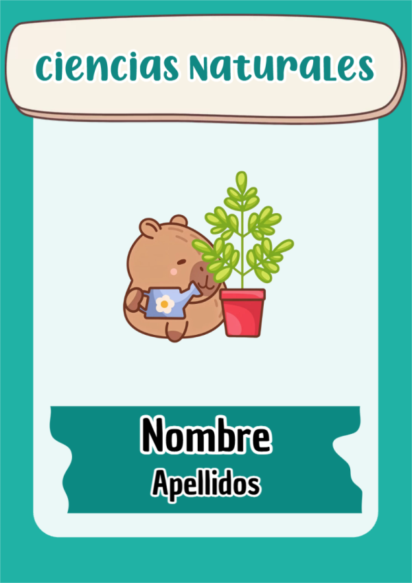Portada de Capibara de Ciencias Naturales para cuaderno escolar para imprimir gratis - perfecto para organizar tus apuntes