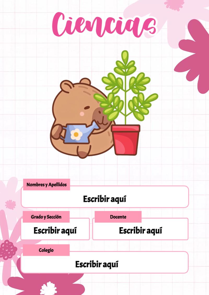 Portada de Capibara de Ciencias para cuaderno con estilo infantil - tendencia educativa 2026