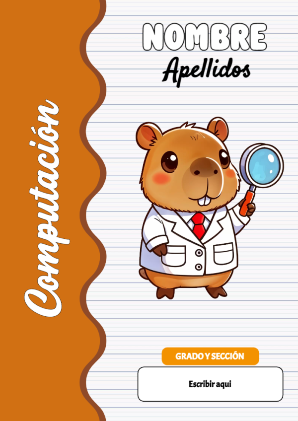Portada de Capibara de Computación para cuaderno bonita para imprimir - para el regreso a clases