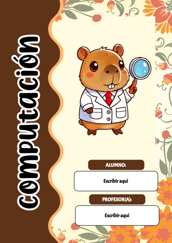 Portada de Capibara de Computación para cuaderno para primaria - versión premium para imprimir
