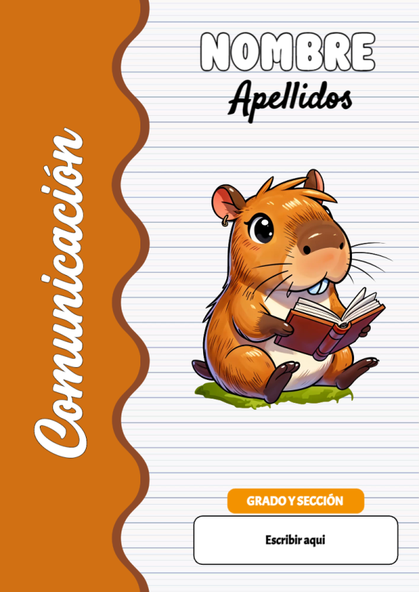 Portada de Capibara de Comunicación para cuaderno en formato A4 - para el regreso a clases