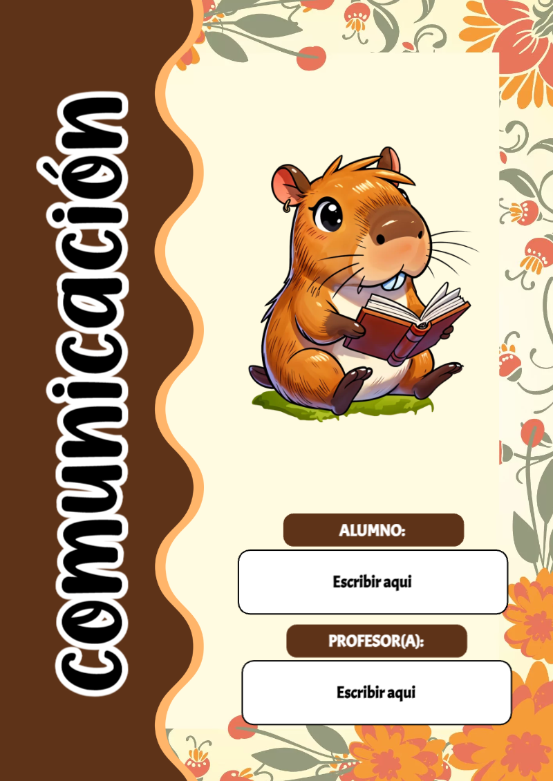 Portada de Capibara de Comunicación para cuaderno colorida y creativa - diseño escolar moderno