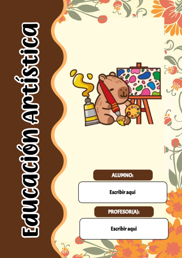 Portada de Capibara de Educación Artística para cuaderno para clases - diseño escolar moderno